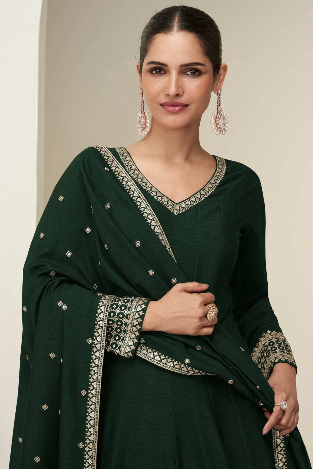 SILK ANARKALI SUIT WITH EMBROIDERY AND SEQUINS