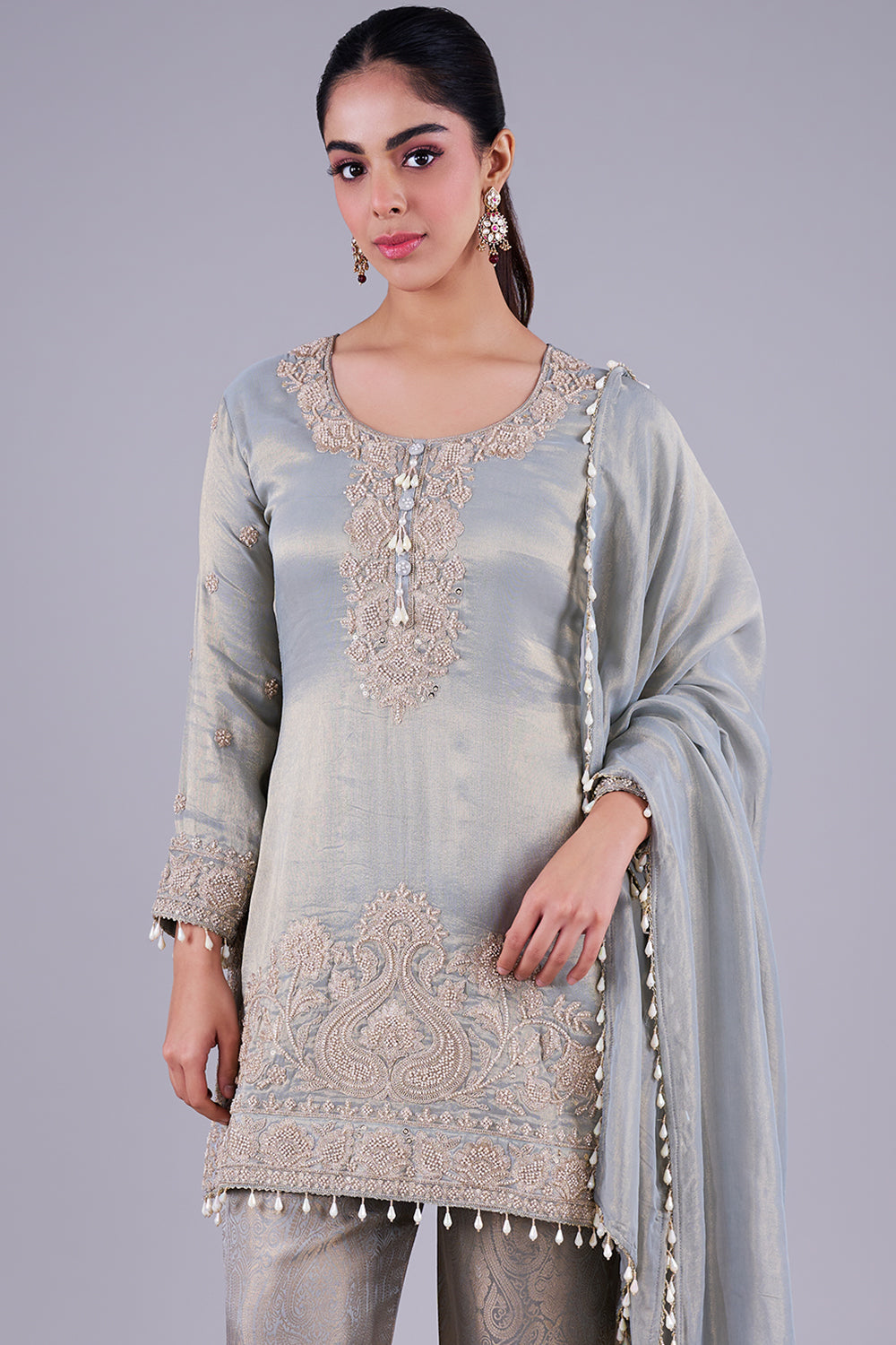 Sage embroidered kurta with dupatta