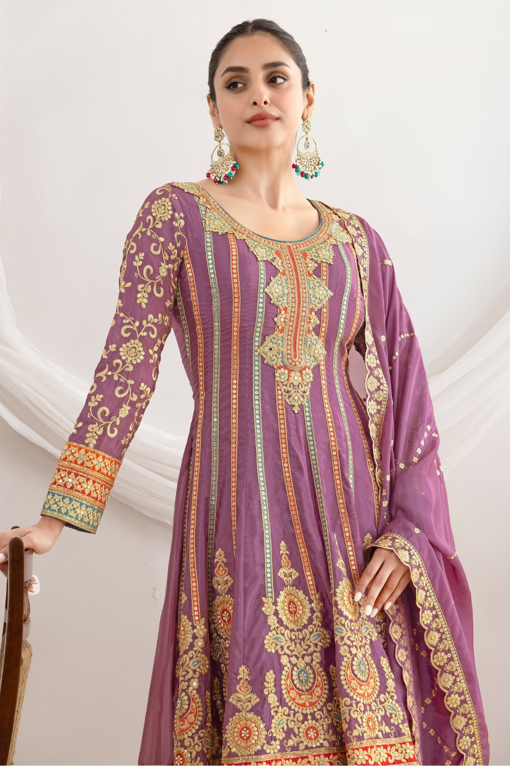 Silk Anarkali Set with Resham Embroidery and Stone Work