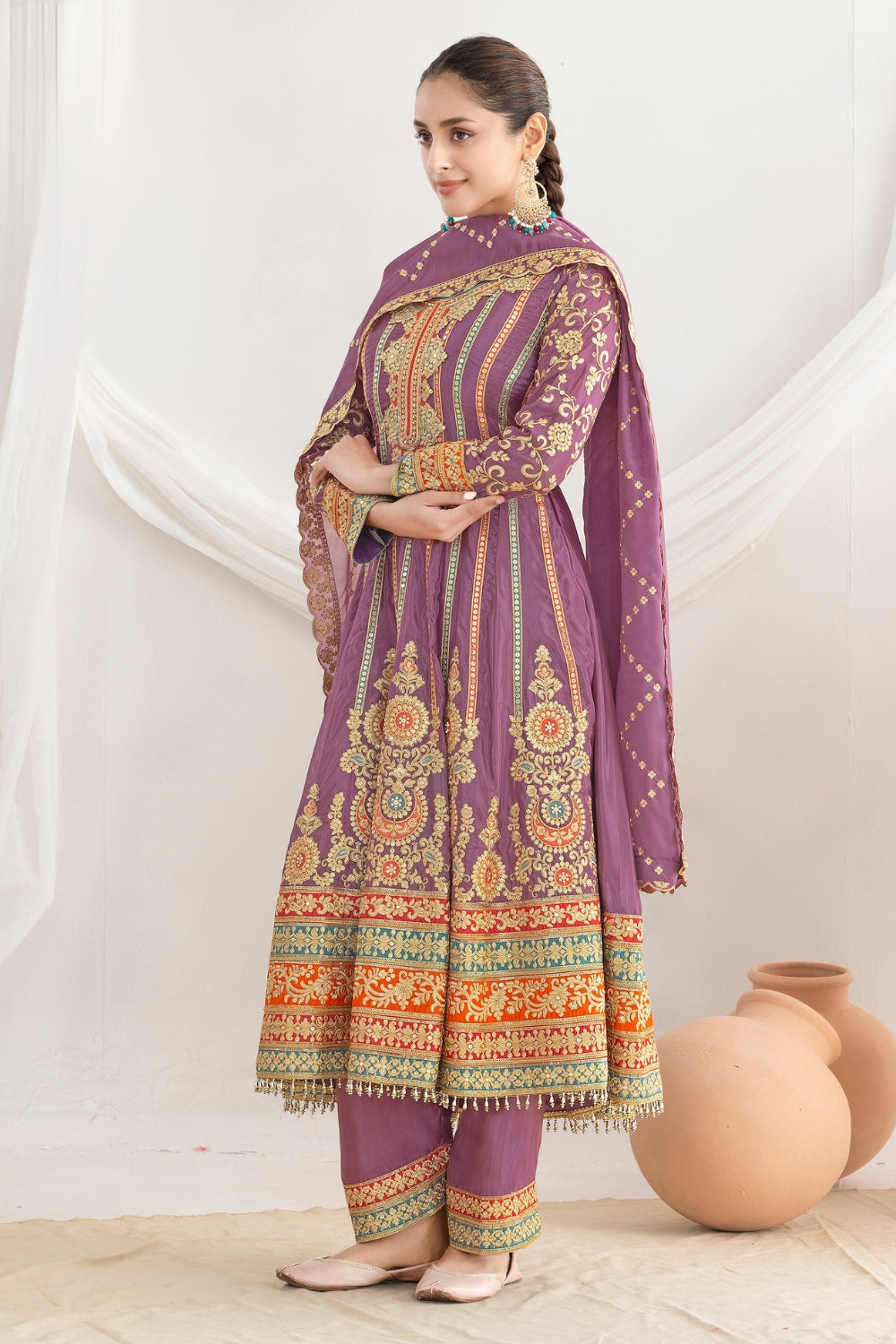 Silk Anarkali Set with Resham Embroidery and Stone Work