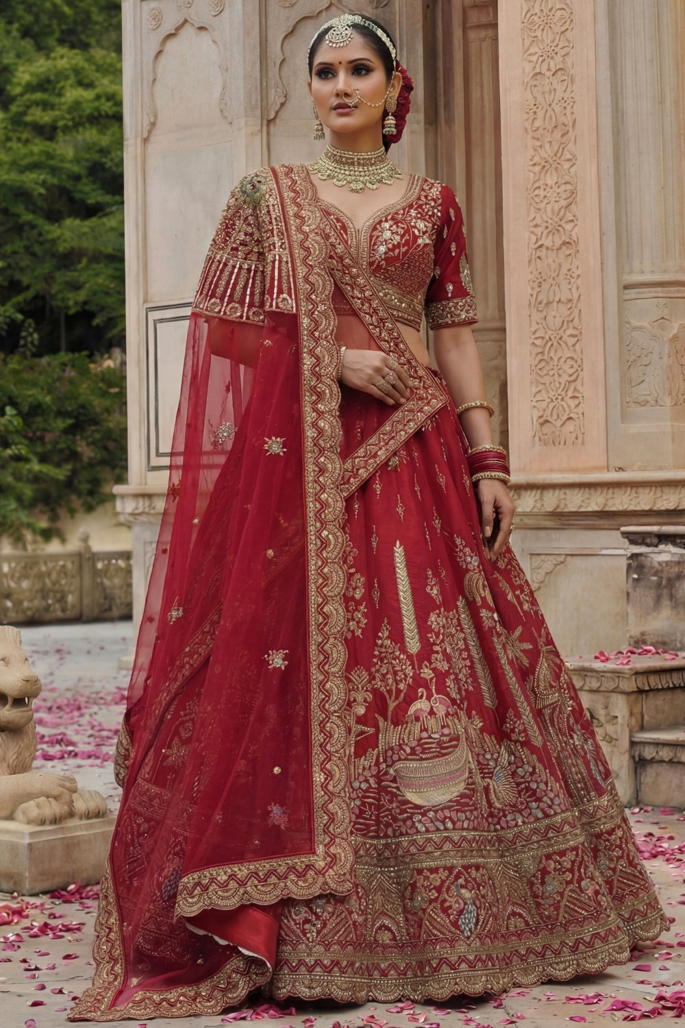 Silk Bridal Lehenga Set with Embroidery and Sequins