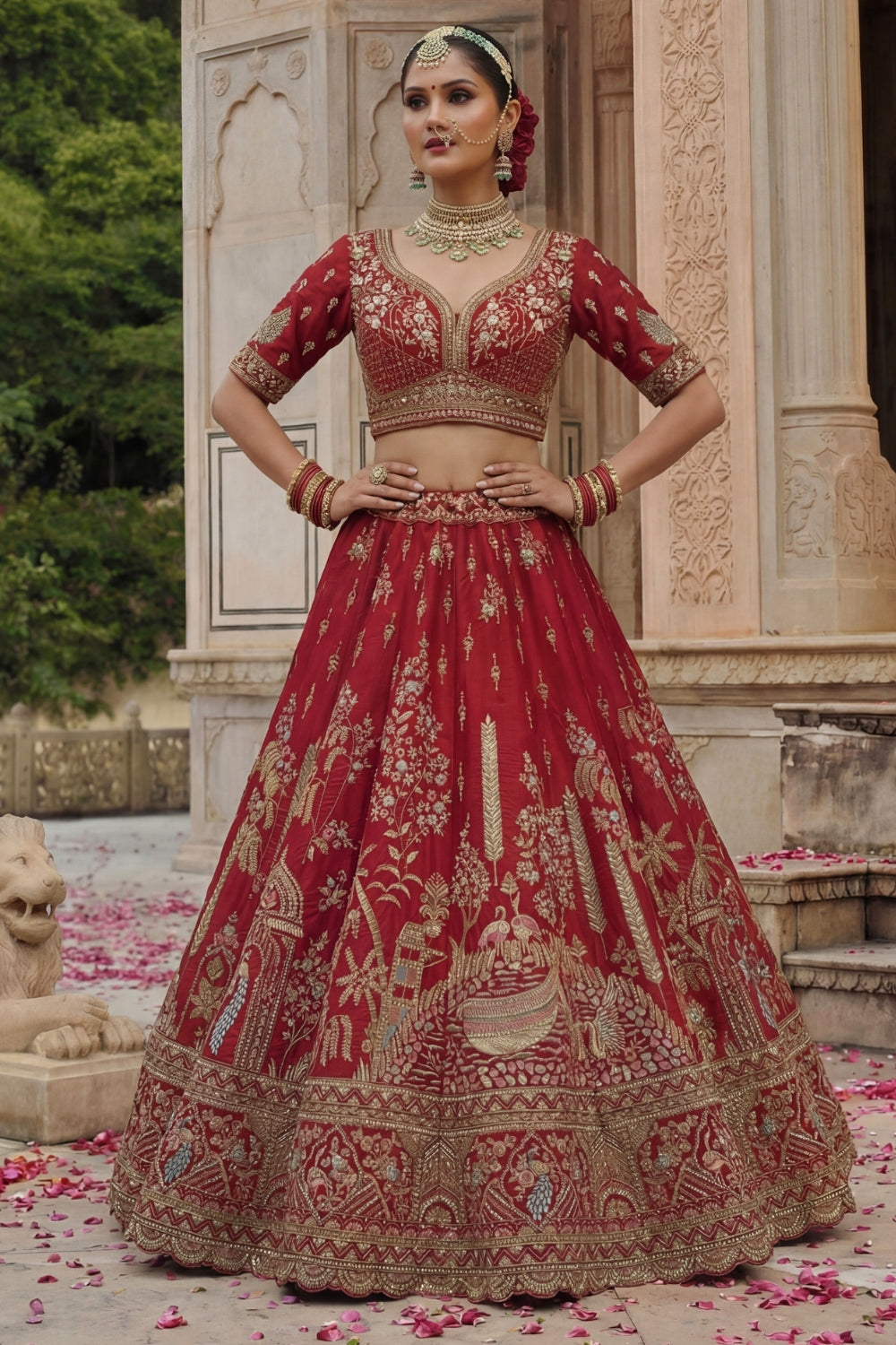 Silk Bridal Lehenga Set with Embroidery and Sequins