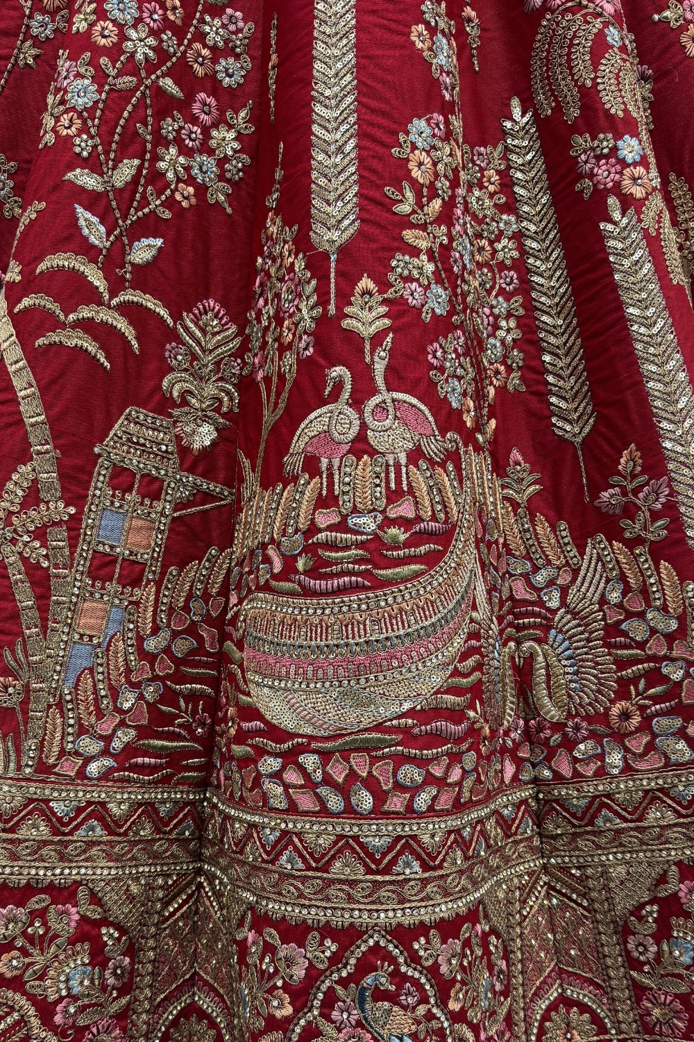 Silk Bridal Lehenga Set with Embroidery and Sequins