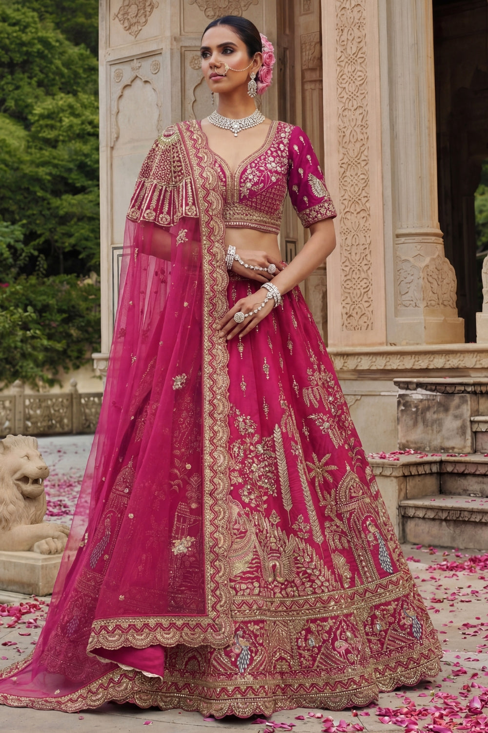 Silk Bridal Lehenga Set with Embroidery and Sequins