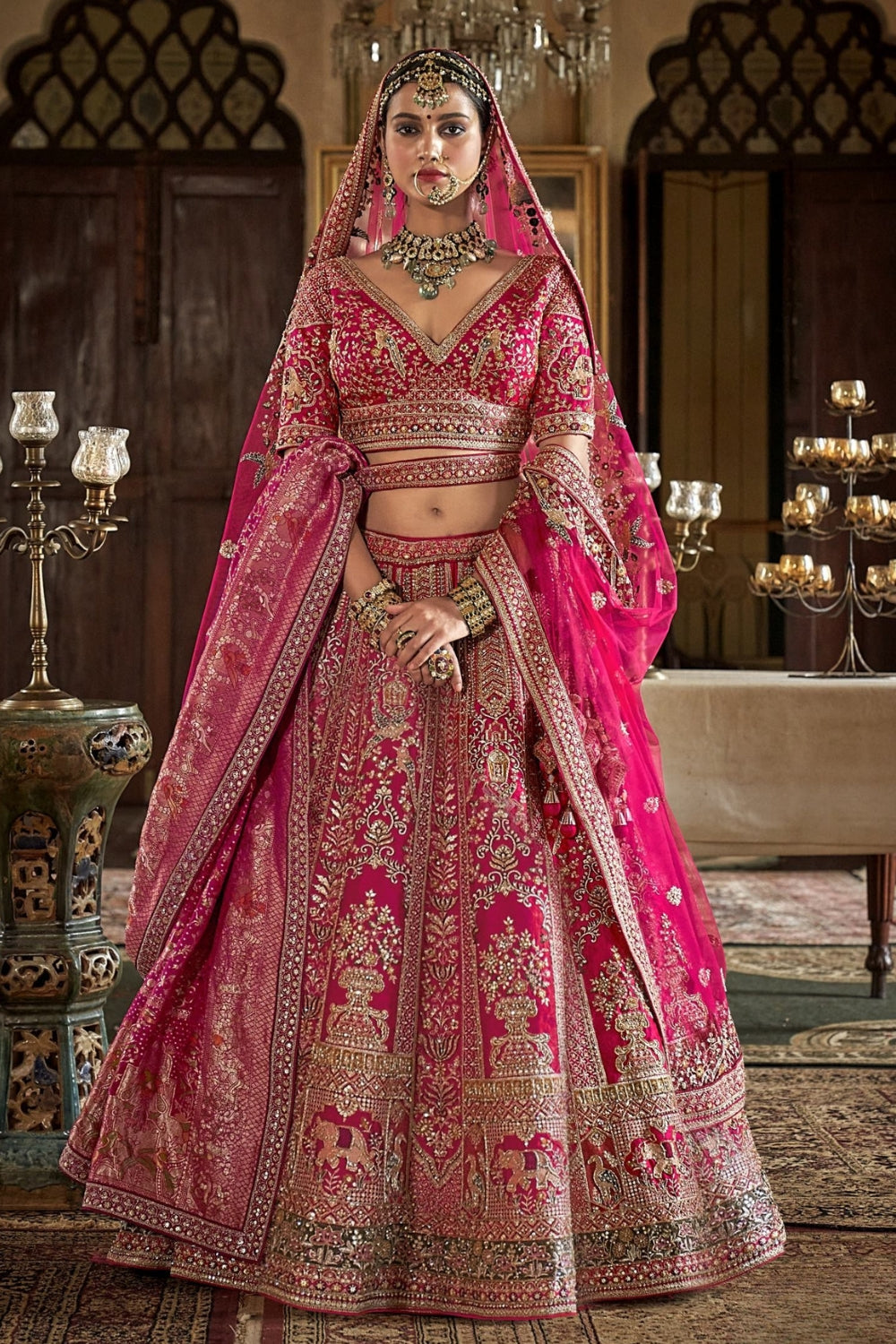 Silk Bridal Lehenga Set with Sequins and Moti Work