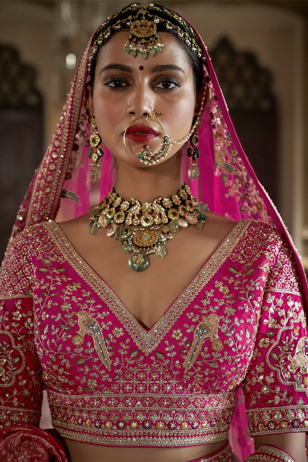 Silk Bridal Lehenga Set with Sequins and Moti Work