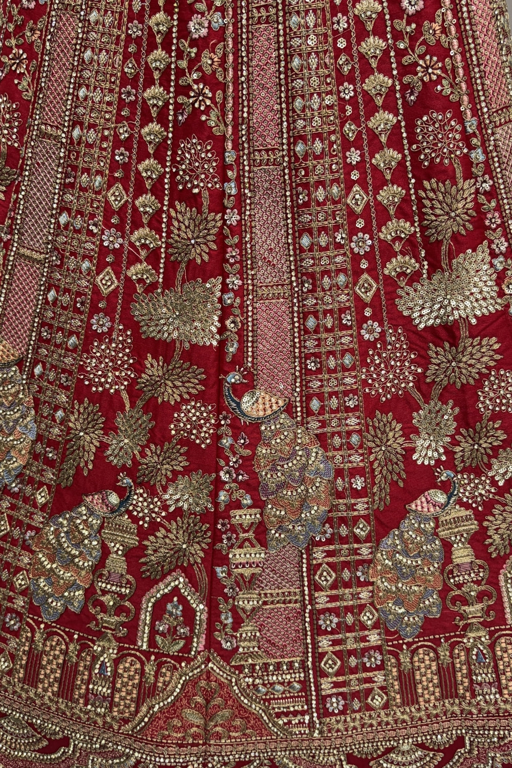 Silk Bridal Lehenga Set with Sequins and Stone Work