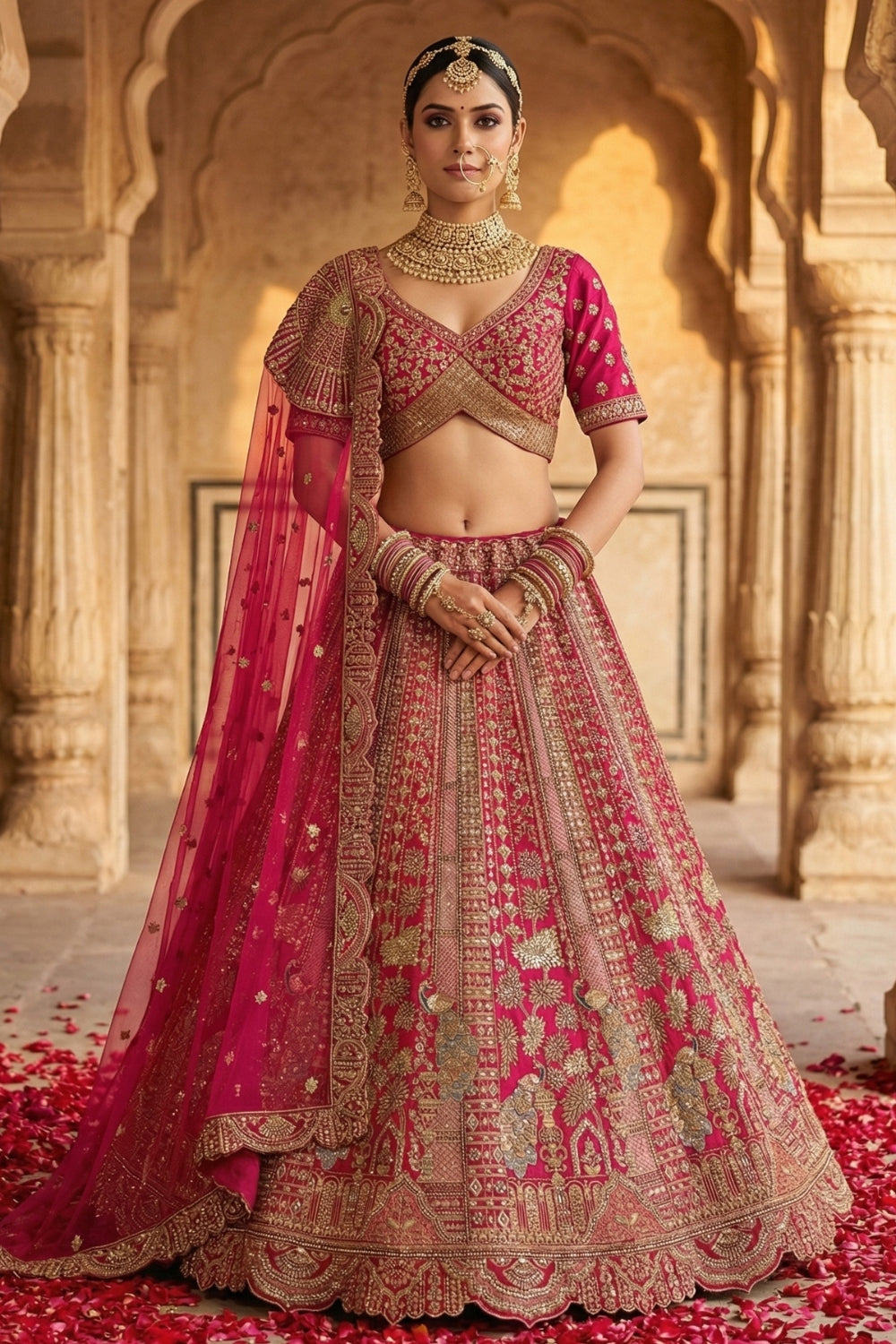 Silk Bridal Lehenga Set with Sequins and Stone Work
