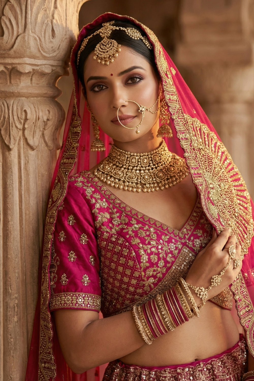 Silk Bridal Lehenga Set with Sequins and Stone Work