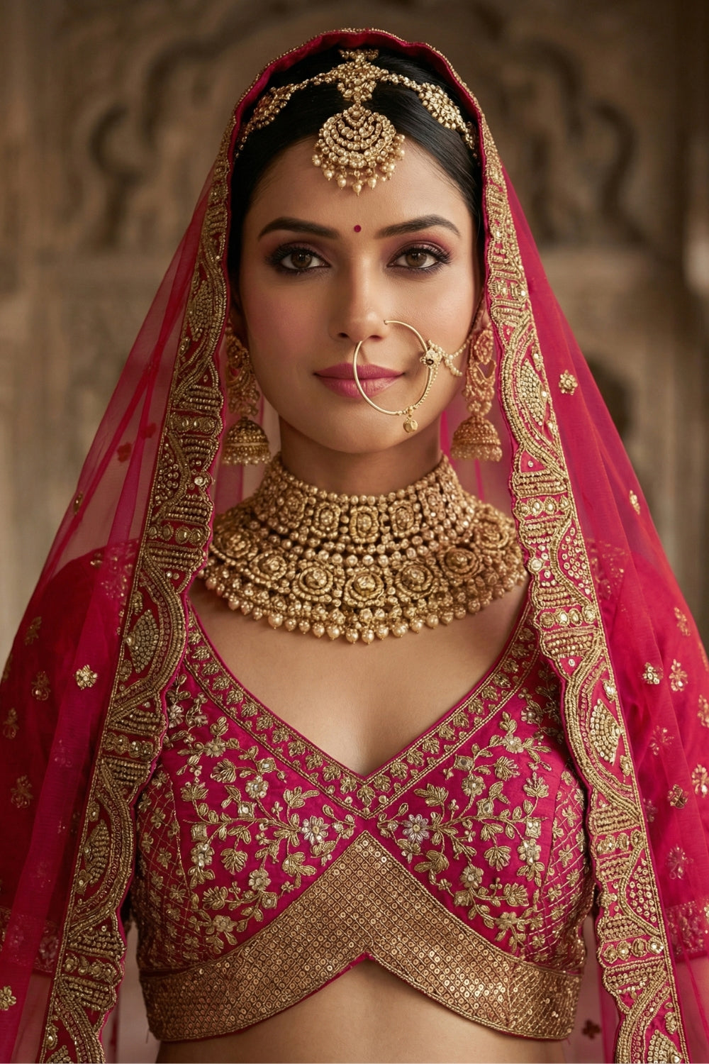 Silk Bridal Lehenga Set with Sequins and Stone Work