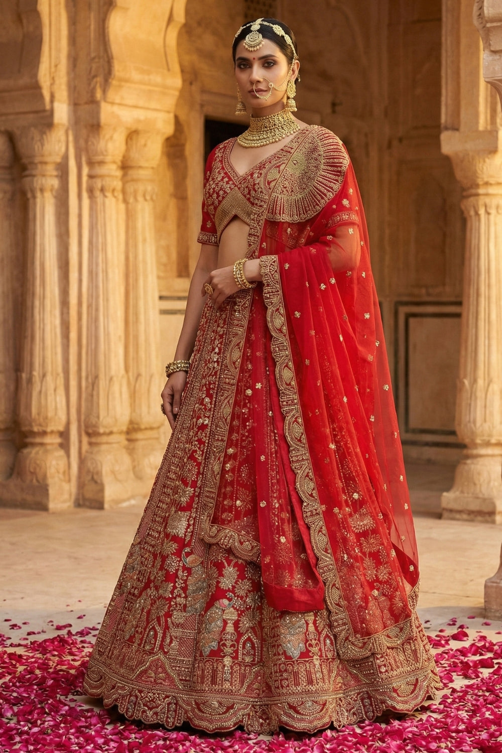 Silk Bridal Lehenga Set with Sequins and Stone Work