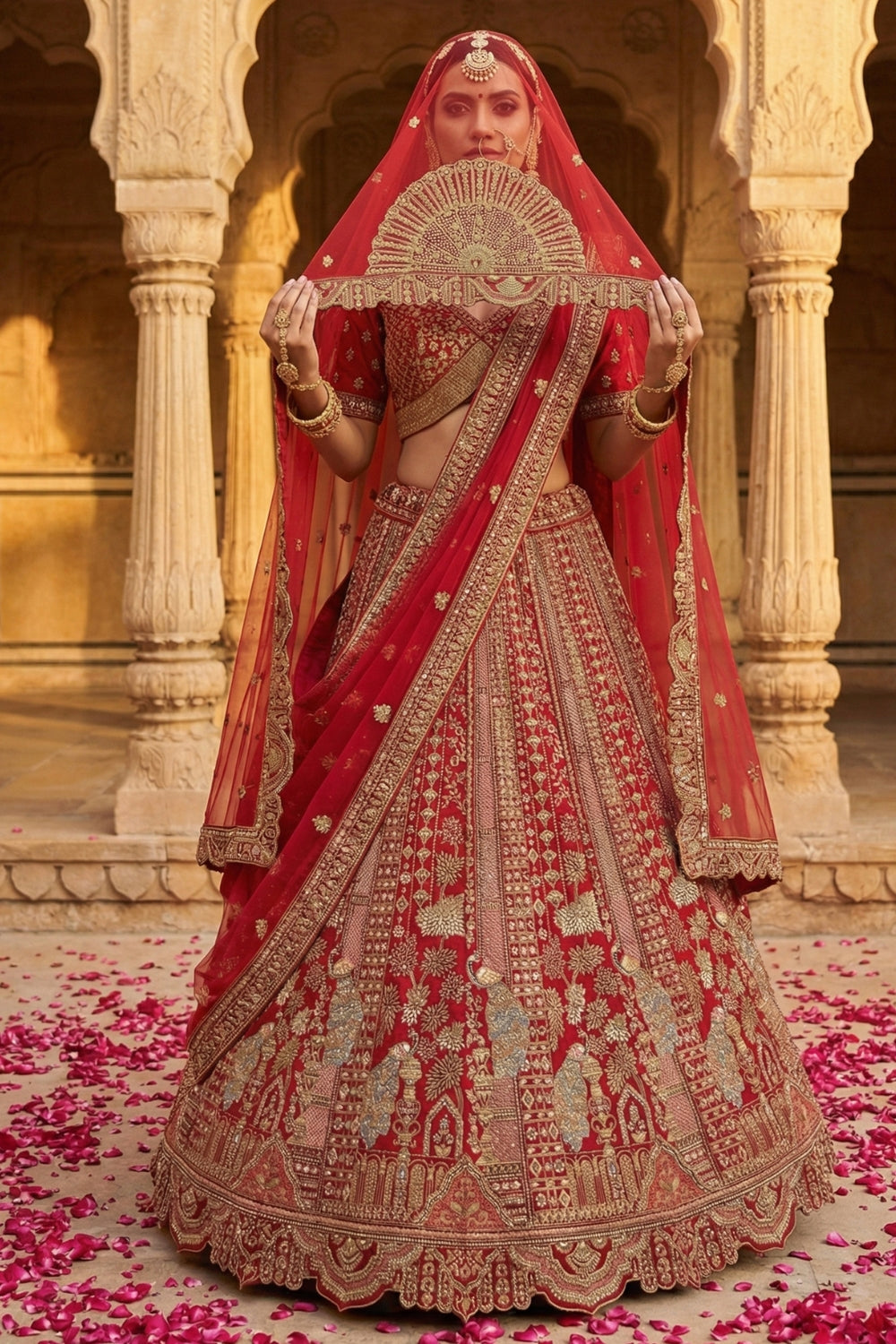 Silk Bridal Lehenga Set with Sequins and Stone Work