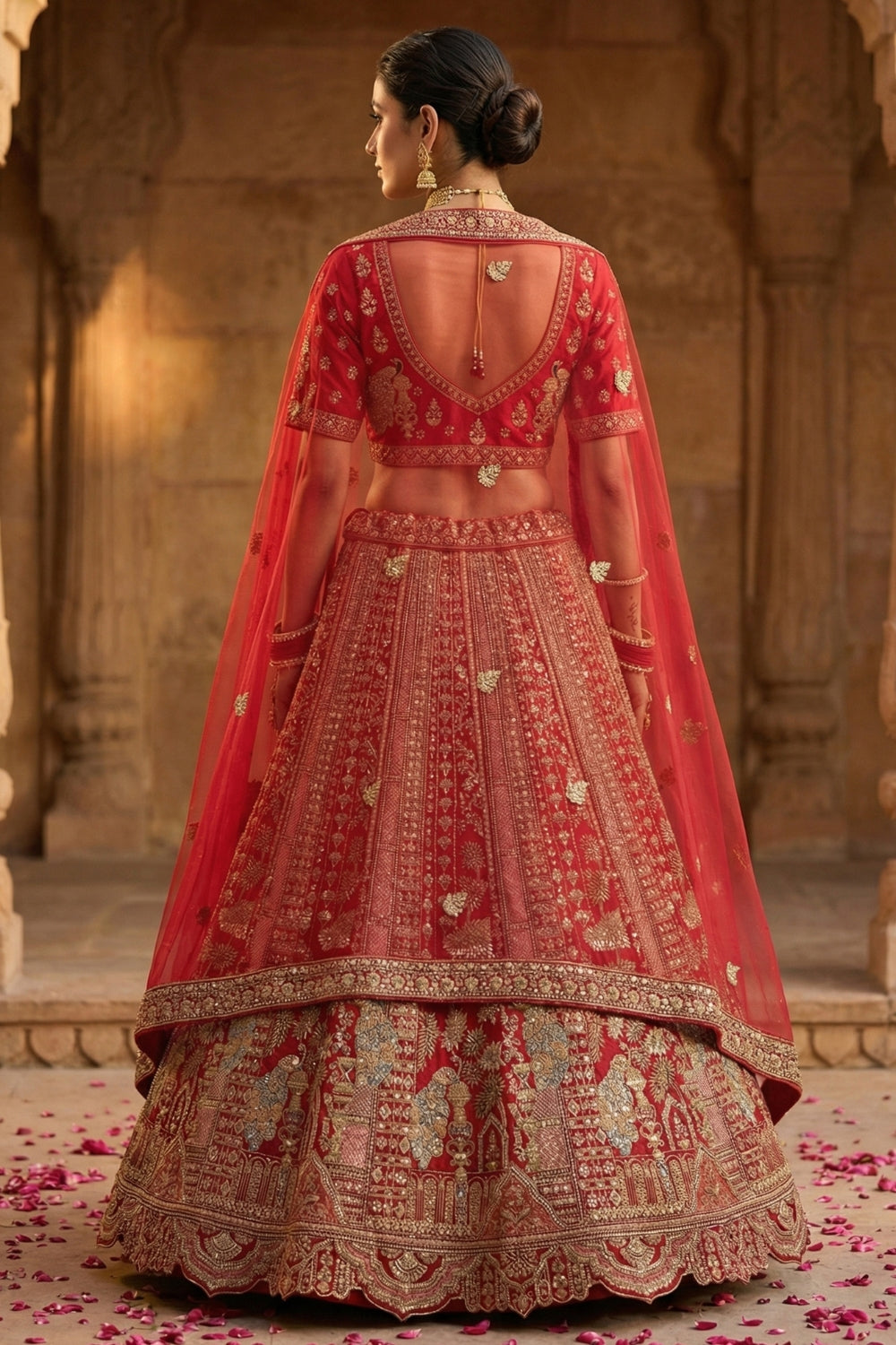 Silk Bridal Lehenga Set with Sequins and Stone Work