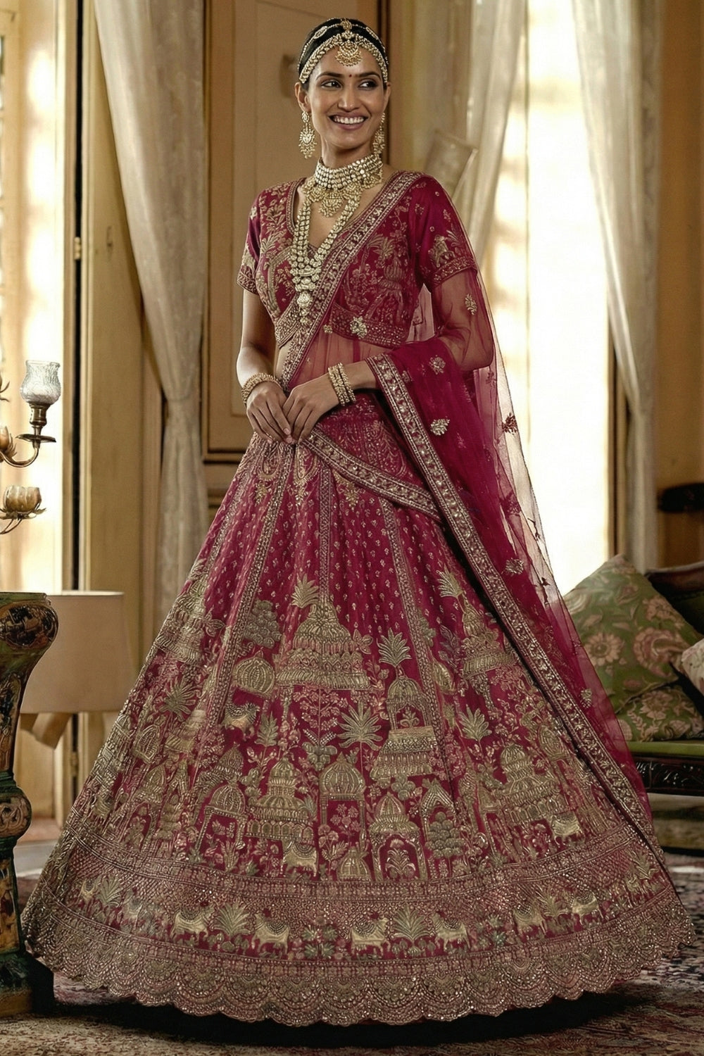Silk Bridal Lehenga Set with Zardosi and Stone Work