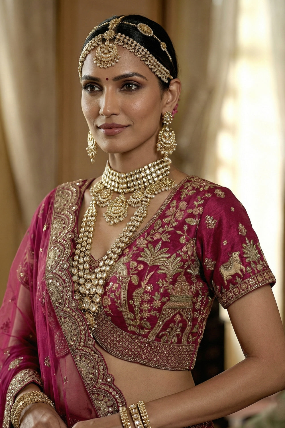 Silk Bridal Lehenga Set with Zardosi and Stone Work