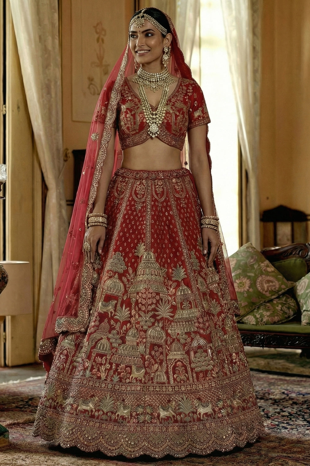 Silk Bridal Lehenga Set with Zardosi and Stone Work