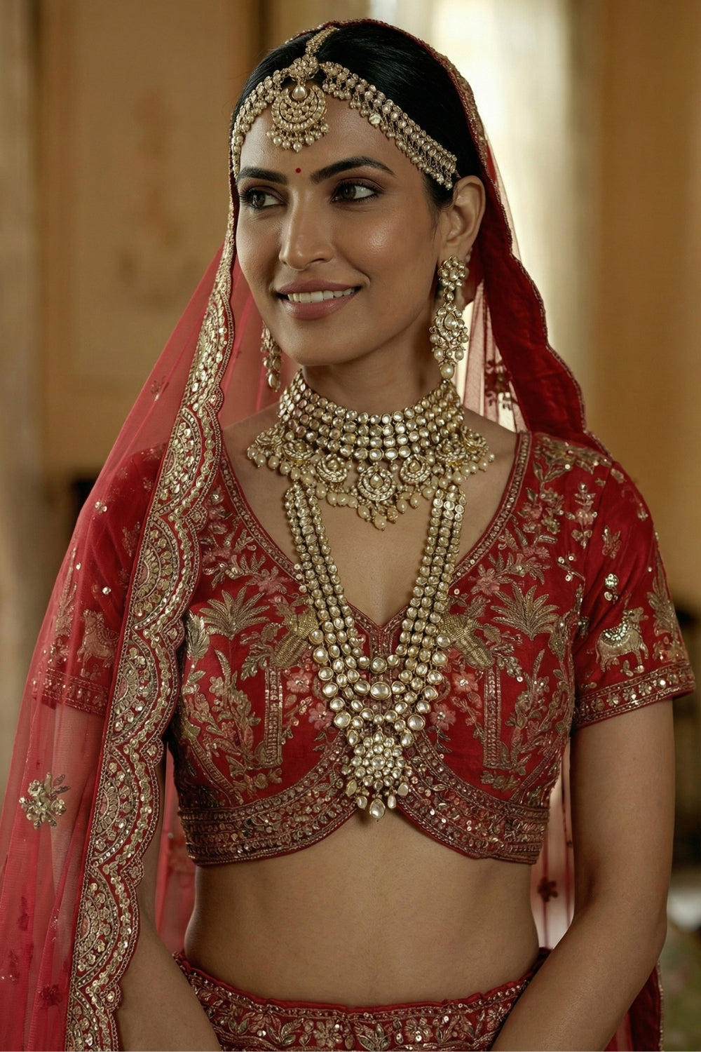 Silk Bridal Lehenga Set with Zardosi and Stone Work