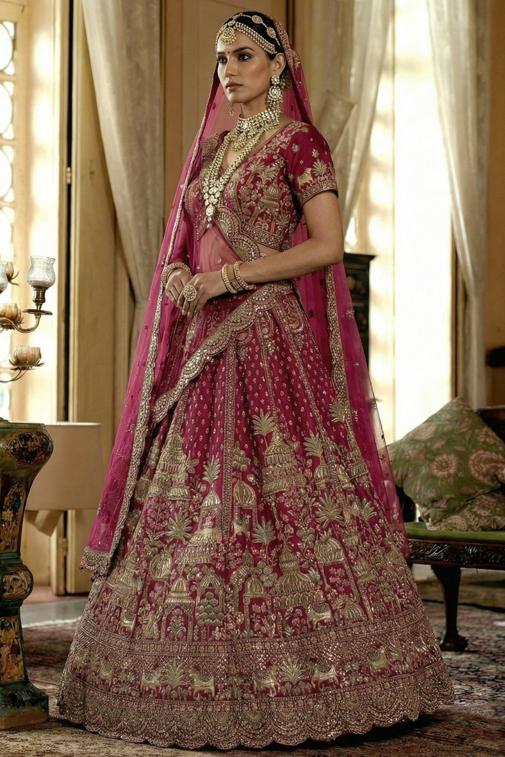 Silk Bridal Lehenga Set with Zardosi and Stone Work