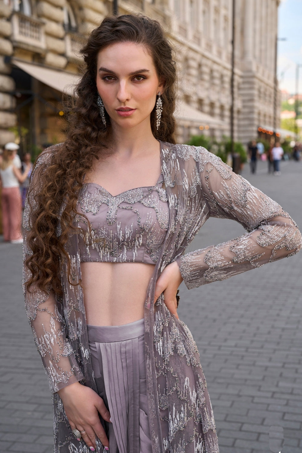 Silk Indo Western with Cutdana and Sequins Work