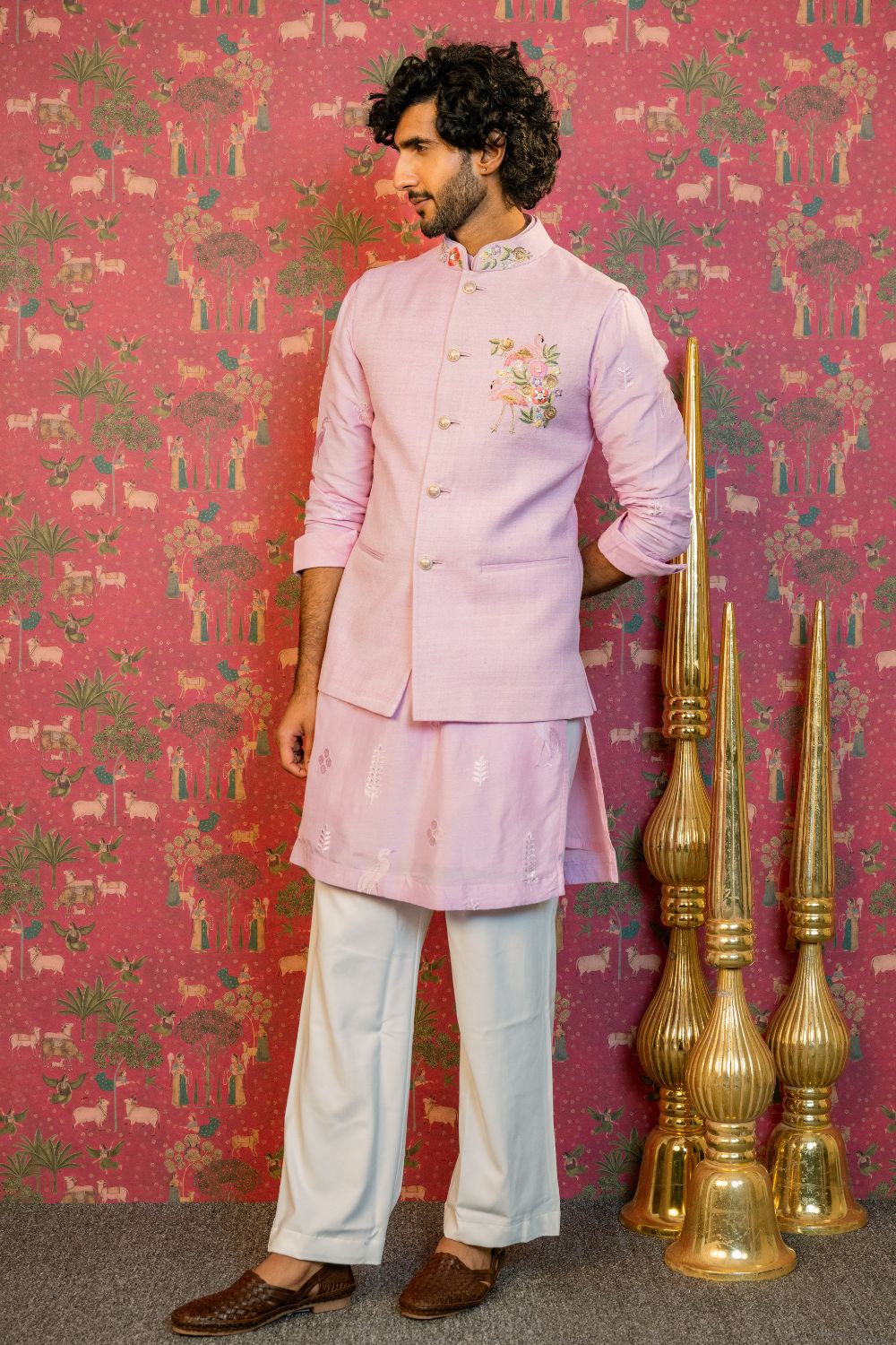 Pink Silk Koti Set with Zardosi and Resham Embroidery