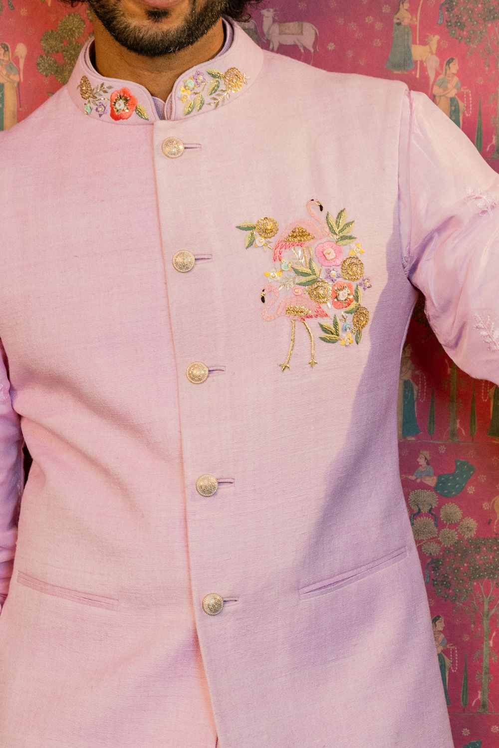 Pink Silk Koti Set with Zardosi and Resham Embroidery