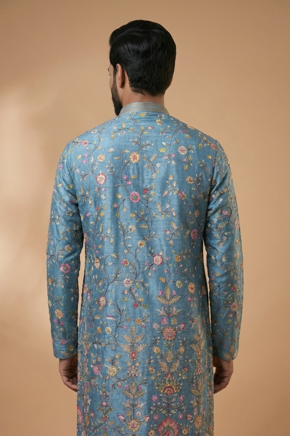 Silk Kurta Set with Embroidery and Sequins Work