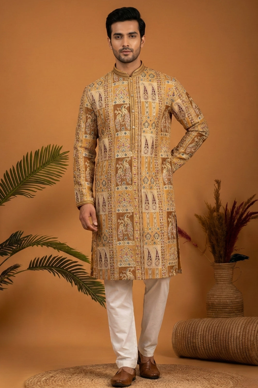 Silk Kurta Set with Resham Embroidery and Sequins Work