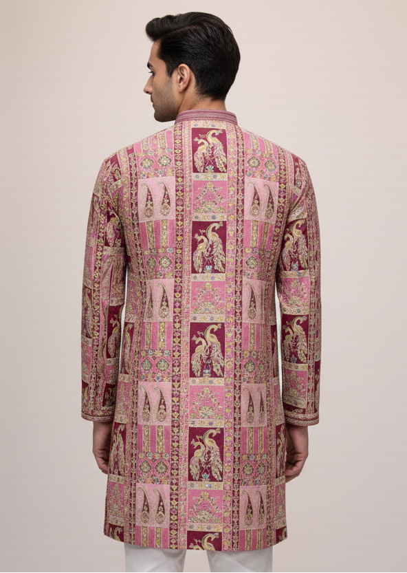 Silk Kurta Set with Resham Embroidery and Sequins Work