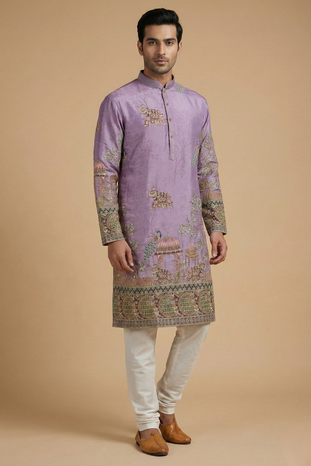 Silk Kurta Set with Resham Embroidery and Sequins Work