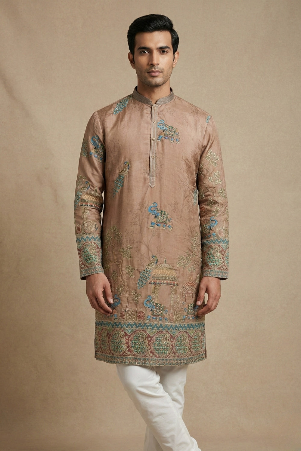 Silk Kurta Set with Resham Embroidery and Sequins Work