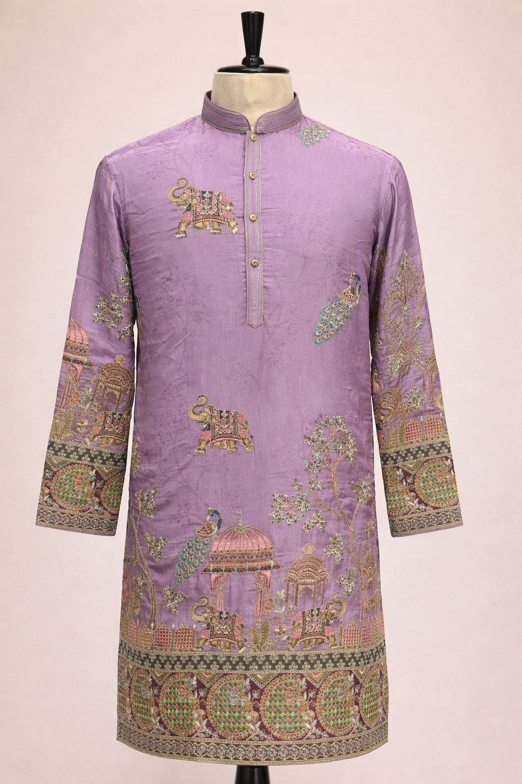 Silk Kurta Set with Resham Embroidery and Sequins Work