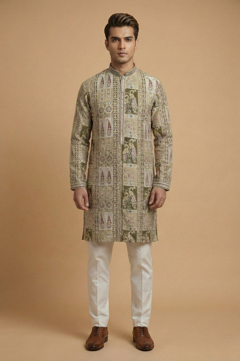 Silk Kurta Set with Resham Embroidery and Sequins Work