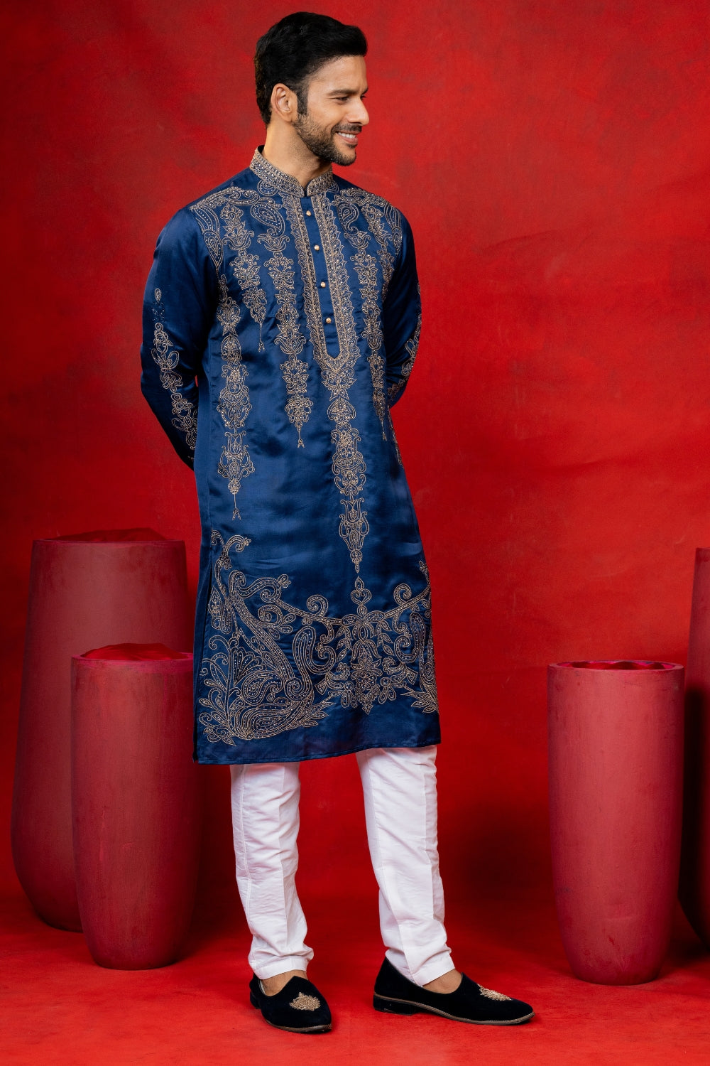Silk Kurta Set with Stone and Cutdana Work