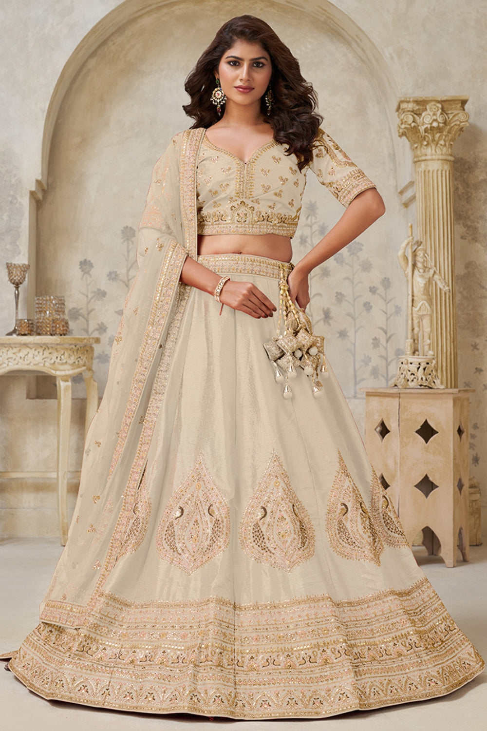 Silk Lehenga Choli with Cutdana and Stone Work