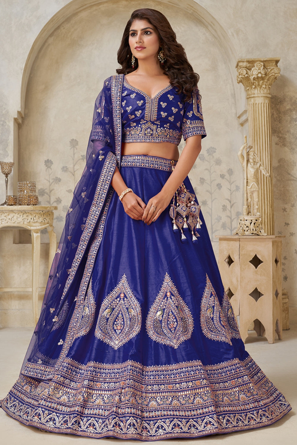 Silk Lehenga Choli with Cutdana and Stone Work