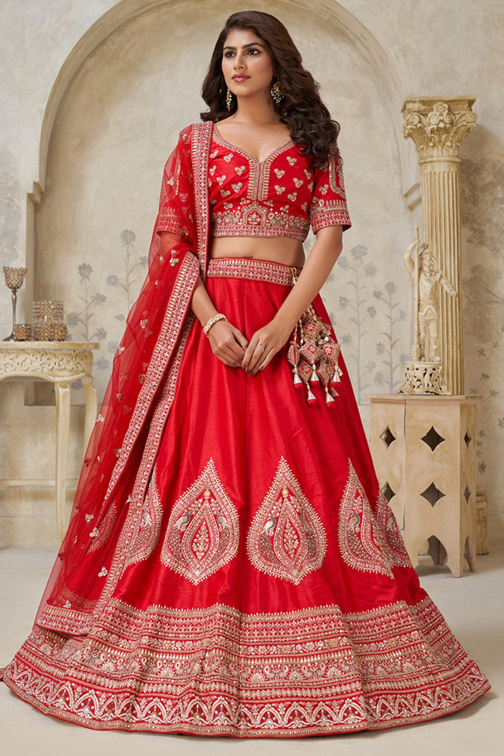 Silk Lehenga Choli with Cutdana and Stone Work