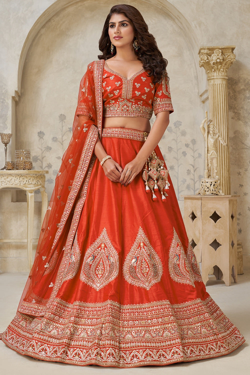 Silk Lehenga Choli with Cutdana and Stone Work