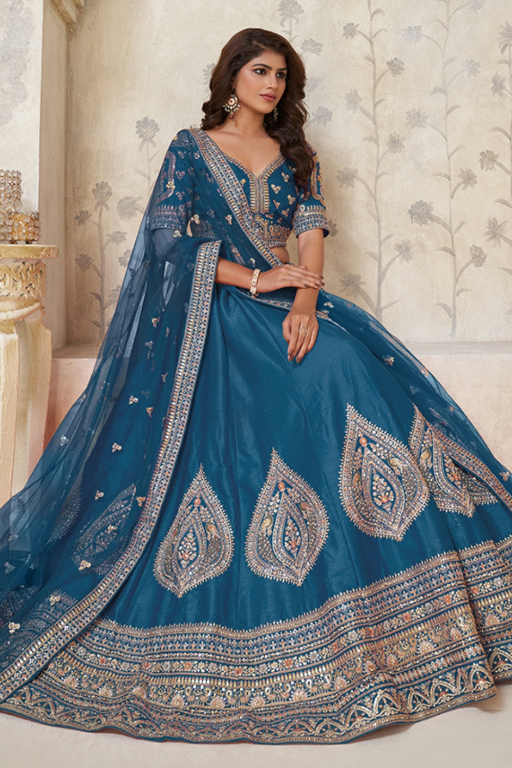 Silk Lehenga Choli with Cutdana and Stone Work