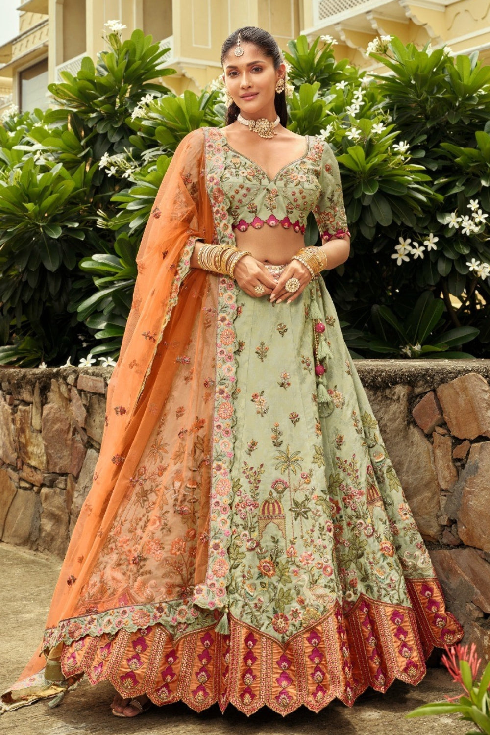 Silk Lehenga Choli with Cutdana and Stone Work