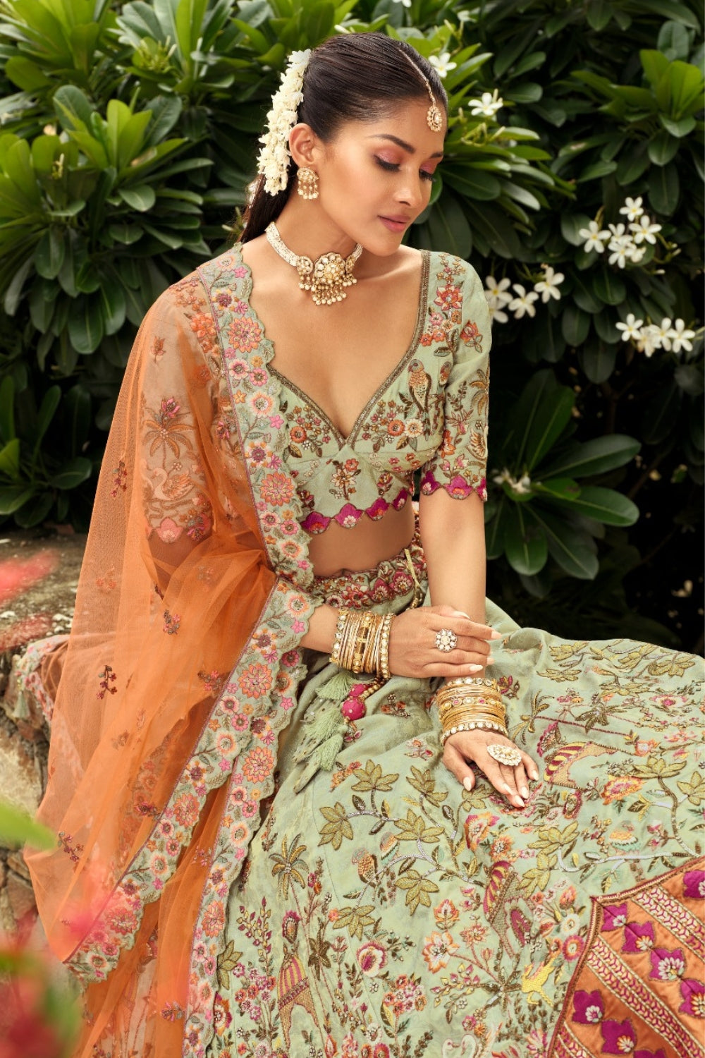Silk Lehenga Choli with Cutdana and Stone Work