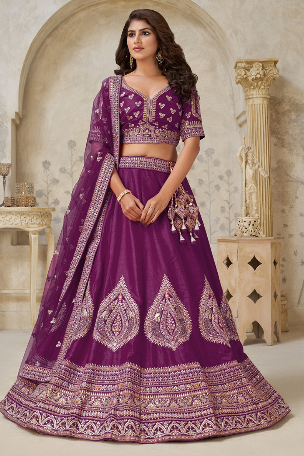 Silk Lehenga Choli with Cutdana and Stone Work