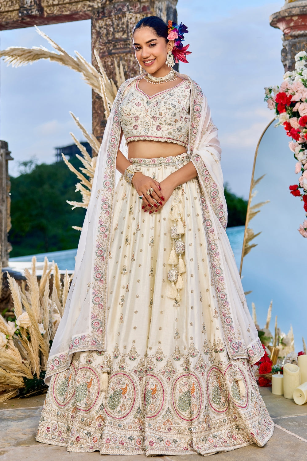 Silk Lehenga Choli with Resham Embroidery and Sequins Work