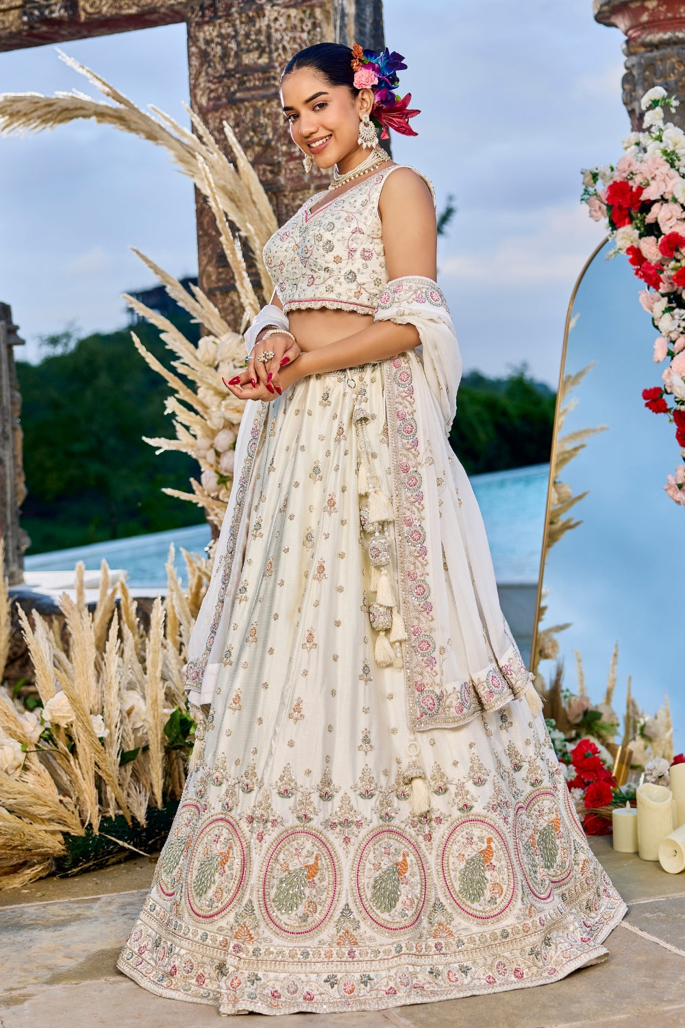 Silk Lehenga Choli with Resham Embroidery and Sequins Work