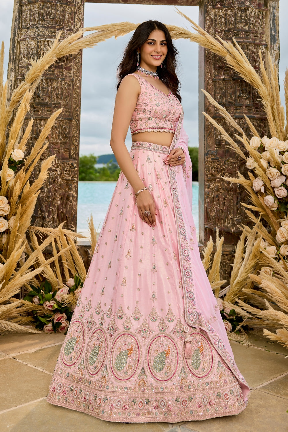 Silk Lehenga Choli with Resham Embroidery and Sequins Work