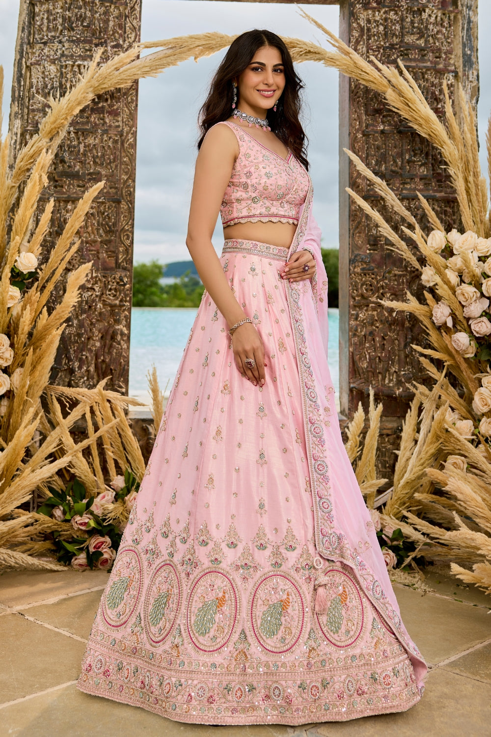 Silk Lehenga Choli with Resham Embroidery and Sequins Work