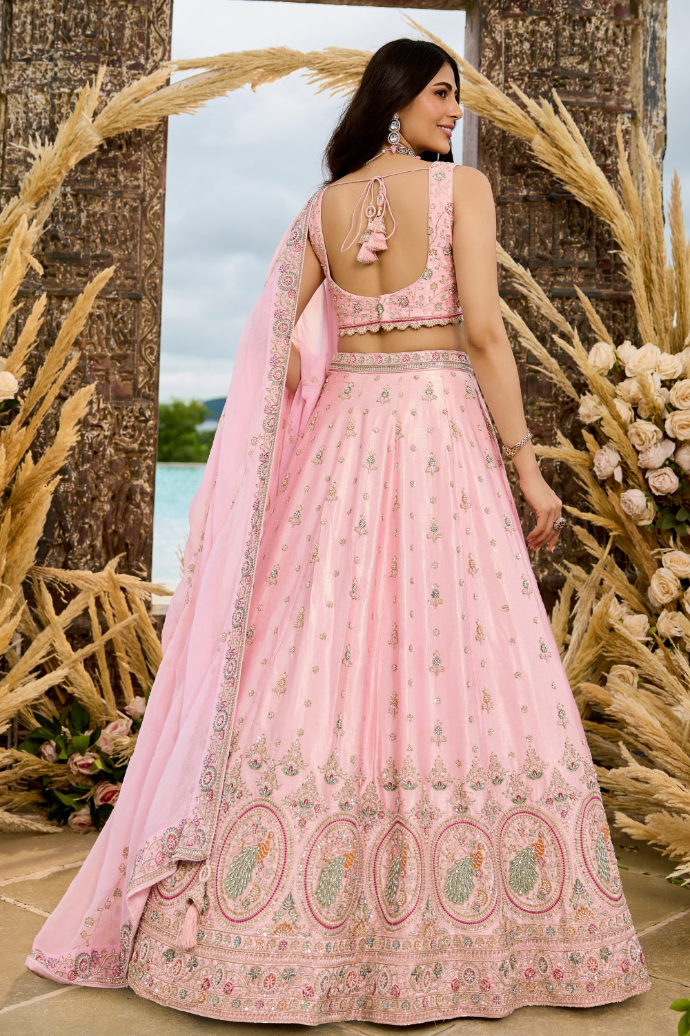 Silk Lehenga Choli with Resham Embroidery and Sequins Work