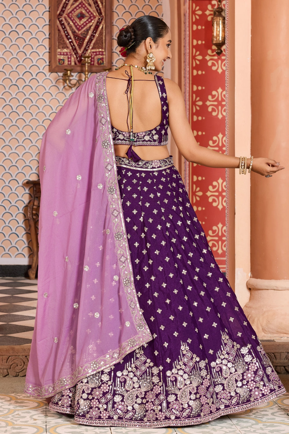 Silk Lehenga Set with Resham Embroidery and Sequins Work
