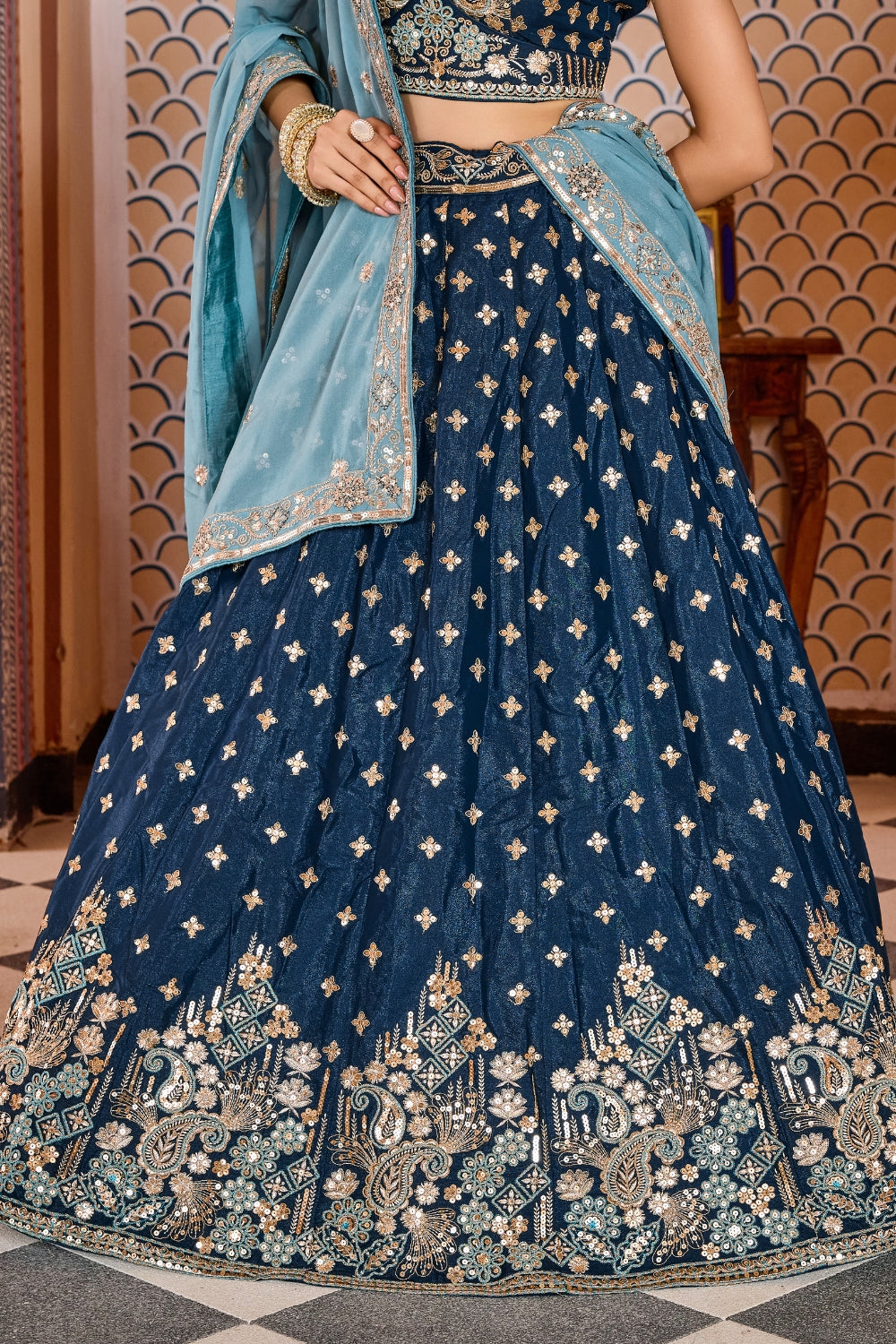 Silk Lehenga Set with Resham Embroidery and Sequins Work