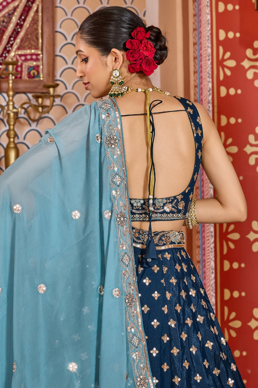Silk Lehenga Set with Resham Embroidery and Sequins Work