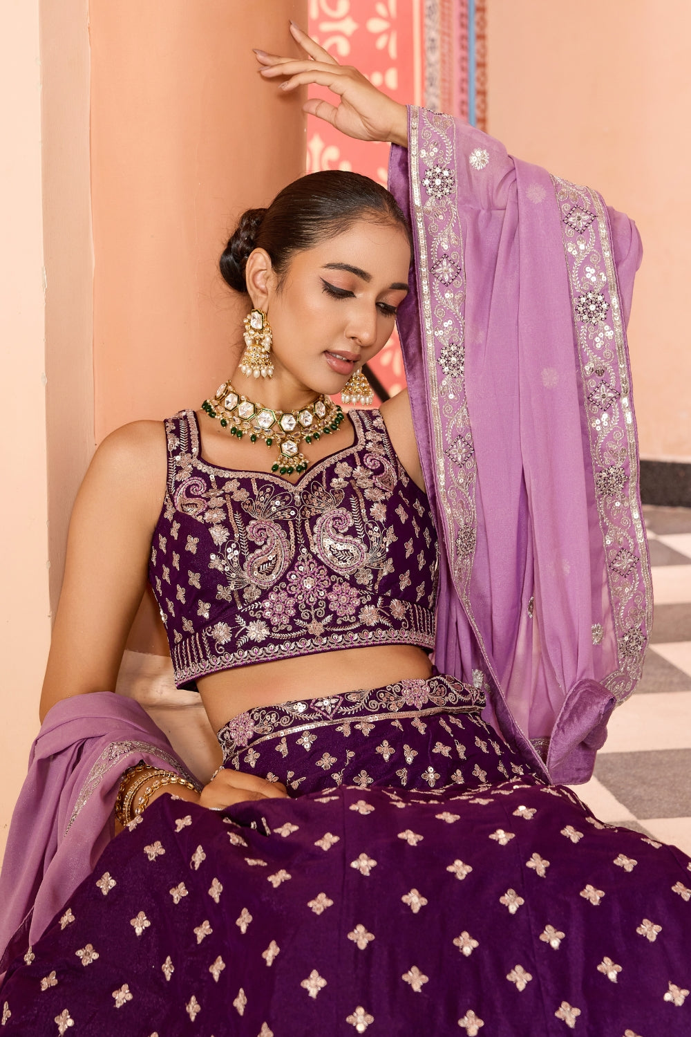 Silk Lehenga Set with Resham Embroidery and Sequins Work
